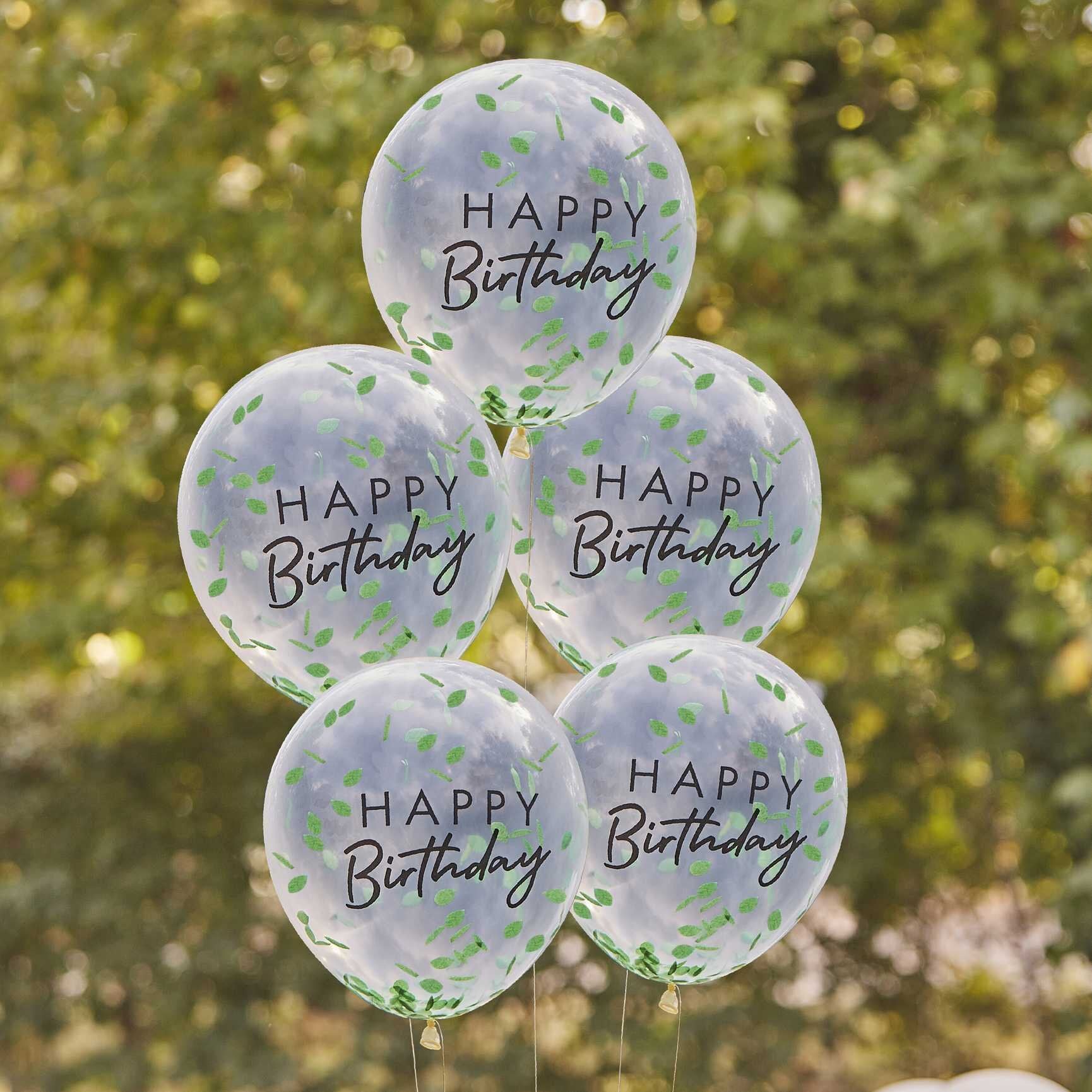 Ballonnen - Happy Birthday met bladconfetti 5 stuks